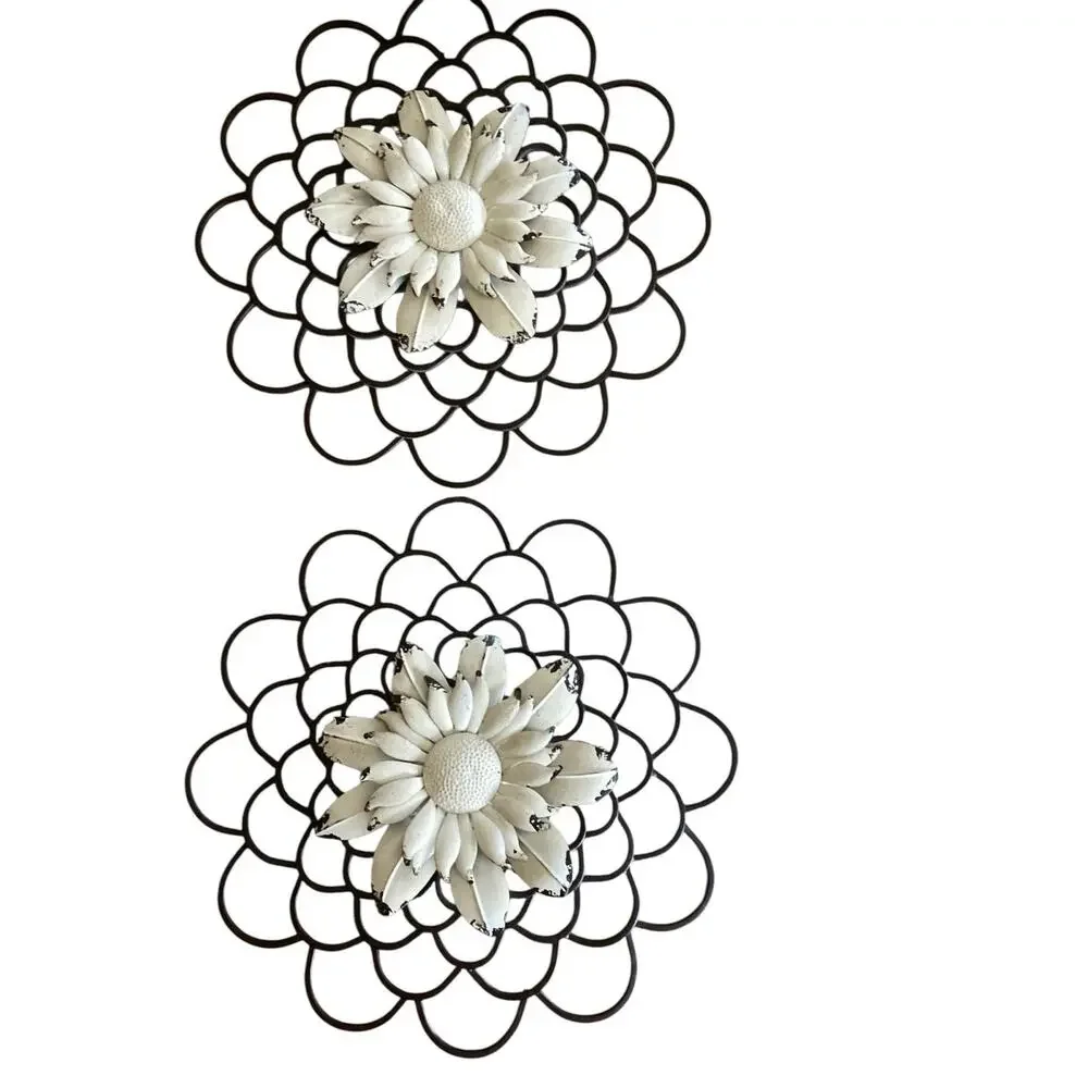 Mid Century Modern Metal Flower Wall Art Decor Pair  17